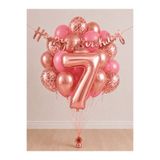 Balonsan -7- Yaş Rose Gold Happy Bırthday Banner Temalı Balon Demeti 15 Adet