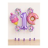 Balonsan Pembe Mor Dondurma Donut Temalı -1- Yaş Rakamlı Balon Seti