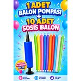 Balonsan Sosis Balon Paketi / 1 Adet Sosis Balon Pompası ve 10 Adet Karışık Renk Sosis Balon