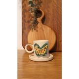 Balooun Atelier Butterfly S ( Dark Green) Türk Kahvesi Fincanı - Beyaz - Yeşil - Sarı - 125 ml