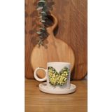 Balooun Atelier Butterfly S (Light Green) Türk Kahvesi Fincanı - Beyaz - Yeşil - Sarı - 125 ml