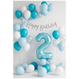 baloss fer Baby Boy 2 Yaş Erkek Çocuk Doğum Günü Süsleme Seti 35 Mavi Beyaz Balon Mavi 2 Rakam Folyo Gümüş Banner