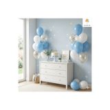 baloss fer Baby Shower Süsleri Balon Seti 20 Parça Mavi Beyaz Gold Konfetili Şeffaf Balon