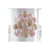 baloss fer Deniz Kumu Pembe Balon Seti 20’li Gümüş Konfeti Şeffaf Balon Baby Shower Süsü
