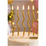 baloss fer Gold Spiral Doğum Günü Pasta Mumu 6 Adet Metalik Altın Kıvrımlı Şık Mum Seti