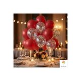 baloss fer Kırmızı Balon Seti 20’li Gümüş Konfeti Şeffaf Balon Doğum Günü Parti Süsü