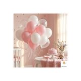 baloss fer Macaron Pembe Beyaz Şeffaf Balon Seti 20 Parça Baby Shower Doğum Günü Süs
