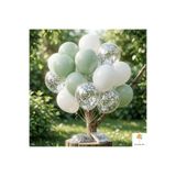 baloss fer Okaliptus Beyaz Balon Seti 20’li Gümüş Konfeti Şeffaf Balon Parti Süsü