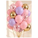 baloss fer Pembe Lila Gold Balon Seti 20'li Krom Gold Pembe Konfetili Doğum Günü Baby Shower Kız Çocuk Parti Süsleme Balonları