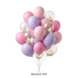 baloss fer Unicorn Doğum Günü Balon Seti 20'li Makaron Pembe Makaron Lila Pembe Gold Konfetili Parti Dekoru
