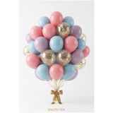 baloss fer Unicorn Prenses Temalı Makaron Pembe Mavi Lila Gold Konfetili 20'li Balon Seti 11 İnç