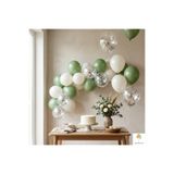baloss fer Yeşil Beyaz Balon Seti 20’li Gümüş Konfeti Şeffaf Balon Baby Shower Parti Süsü
