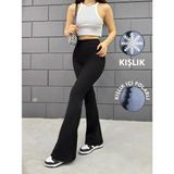 Balta Collection Kadın Siyah Kışlık Içi Polarlı Ispanyol Paça Yüksek Bel Likralı Toparlayıcı Tayt Pantolon - XL