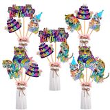 Balterever Neon Gökkuşağı Çita Doğum Günü Süslemeleri 12 adet Leopar Doğum Günü Centerpieces Çubuklar Gökkuşağı Çita Doğum Günü Centerpieces Kızlar ve Kadınlar için Parti Malzemeleri