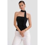 Baluxe Simli Şal Detaylı Straplez Bluz Işıltılı Top
