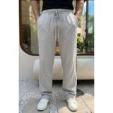 Balve%100 Pamuk Baggy Müslin Kumaş Erkek Pantolon Bağcıklı Lastikli Bel Yazlık Pantolon Gri