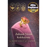 Balzamin Design Altın Kaplamalı Baget Zultanit Taşı Yüzük - Ayarlanabilir işlemeli 0.8 micron altın kaplamalı gövde