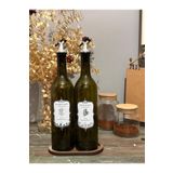 BAM BAM TİCARET Ahşap Stantlı Amber 2'li 750 Ml Zeytinyağı Sıvıyağ Şişesi Yağdanlık Yağlık Cam Şişe