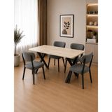 Bambeds Mobilya 60X120 Yemek Masası Mutfak Masası 4 Kişilik Masa Sandalye Takımı Gri Elma Sandalye - Traverten - Beyaz