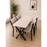 Bambeds Mobilya 60X120 Yemek Masası Mutfak Masası 4 Kişilik Masa Sandalye Takımı Krem Elma Sandalye - Traverten