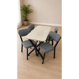 Bambeds Mobilya 70X110 Yemek Masası Mutfak Masası 4 Kişilik Masa Sandalye Takımı Gri Elma Sandalye - Traverten