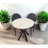 Bambeds Mobilya 70X70 Trevertan Yuvarlak Balkon Masa Ahtapot Ayak Armut Keten Sandalye 2 Adet - 70 x 70 - Koyu Gri