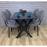 Bambeds Mobilya Masa Takımı Yemek Masası 60X120 4 Sandalye - Siyah - Beyaz