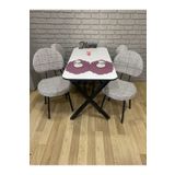 Bambeds Mobilya Masa Takımı, Yemek Masası, Mutfak Masası, 60X120beyaz Siyahdesen 4 Sandalye