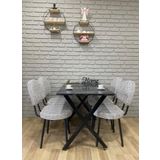 Bambeds Mobilya Masa Takımı, Yemek Masası, Mutfak Masası, 70X110siyah Beyazdesen 4 Sandalye