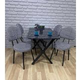 Bambeds Mobilya Masa Takımı, Yemek Masası, Mutfak Masası, Balkon Masası - 60X120 Siyah Mermer 4 Arkalıklı Sandalye