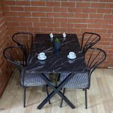 Bambeds Mobilya Masa Takımı, Yemek Masası, Mutfak Masası, Balkon Masası - 60X120 Siyah Mermer 4 Güneş Sandalye