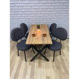 Bambeds Mobilya Masa Takımı, Yemek Masası, Mutfak Masası, Balkon Masası - 70X110 Çam 4 Sandalye Koyu Gri - Atlantik Çam