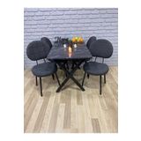 Bambeds Mobilya Masa Takımı, Yemek Masası, Mutfak Masası, Balkon Masası-70X110 Siyah 4 Sandalye Gri