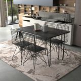 Bambeds Mobilya Pera Mermer Desenli Metal Sandalye ve Metal Ayaklı Masa Takımı Modern Tasarım 72 cm Yükseklik - Siyah