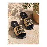 Bambi Bej Siyah Leather Kadın Terlik K04073102128