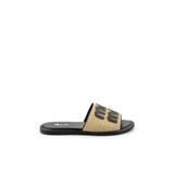 Bambi Bej Siyah Leather Kadın Terlik K04073102128