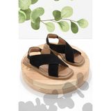 Bambi K05359031502 Siyah Süet Leather Kadın Sandalet