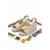 Bambi K05466057003 Bej Leather Kadın Dolgu Topuklu Ayakkabı