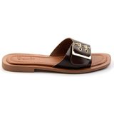 Bambi Kahve Leather Kadın Terlik Hakiki Deri Düz Topuklu Konforlu ve Şık Tasarım K04826076403