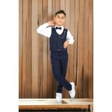 Bambi Kids Erkek Çocuk Smokin Takım Elbise Yelekli Papyonlu - 8 Yaş - Lacivert