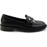 Bambi Siyah Kadın Loafer Ayakkabı K01216100009 Suni Deri 3 cm Kısa Topuklu Rahat Tasarım