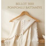 Bambik Bellot 3001 Müslin Pike Bebek Battaniyesi - Ponponlu Çift Taraflı - Krem