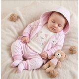 Bambik Kız Bebek Pembe Puantiyeli Ayıcık Nakışlı Kapüşonlu Hırkalı 3'lü Bebek Takımı (Hırka, Zıbın, Pantolon) - 3 - 6 Ay