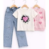 Bambino Kalp Detay Triko Hırkalı Kız Çocuk 3’lü Takım - Pembe - 11 - 12 Yaş