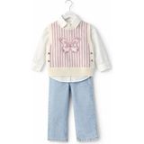 Bambino Kelebek Detaylı Triko Yelek Gömlek Jean Pantolon 3’lü Takım - Pembe - 2 Yaş