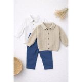 Bambino Triko Hırka Gömlek Pantolon 3’lü Takım - Bej - 9 - 12 Ay