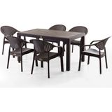 Bamboo 6 Kişilik Rattan Masa Sandalye Takımı Kahve - Kahverengi