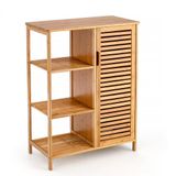 Bamboo Banyo Dolabı, 4 Raflı Çok Amaçlı Organizer, Doğal Ahşap, Kapaklı Depolama Ünitesi, 66x32.2x87.4 cm