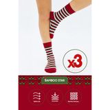 Bamboo Star Bambu Çorap Renkli Şeritli 3'lü Yılbaşı Çorabı Unisex Hediyelik Çorap - Kırmızı - Yeşil - Beyaz - 36 - 42