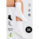 Bamboo Star Bambu Kadın Asorti Fırfırlı Lastiksiz Dikişsiz Kadın Soket 3lü Çorap/iz Bırakmaz Sıkmayan Çorap - 36 - 40 - Siyah - Gri - Beyaz